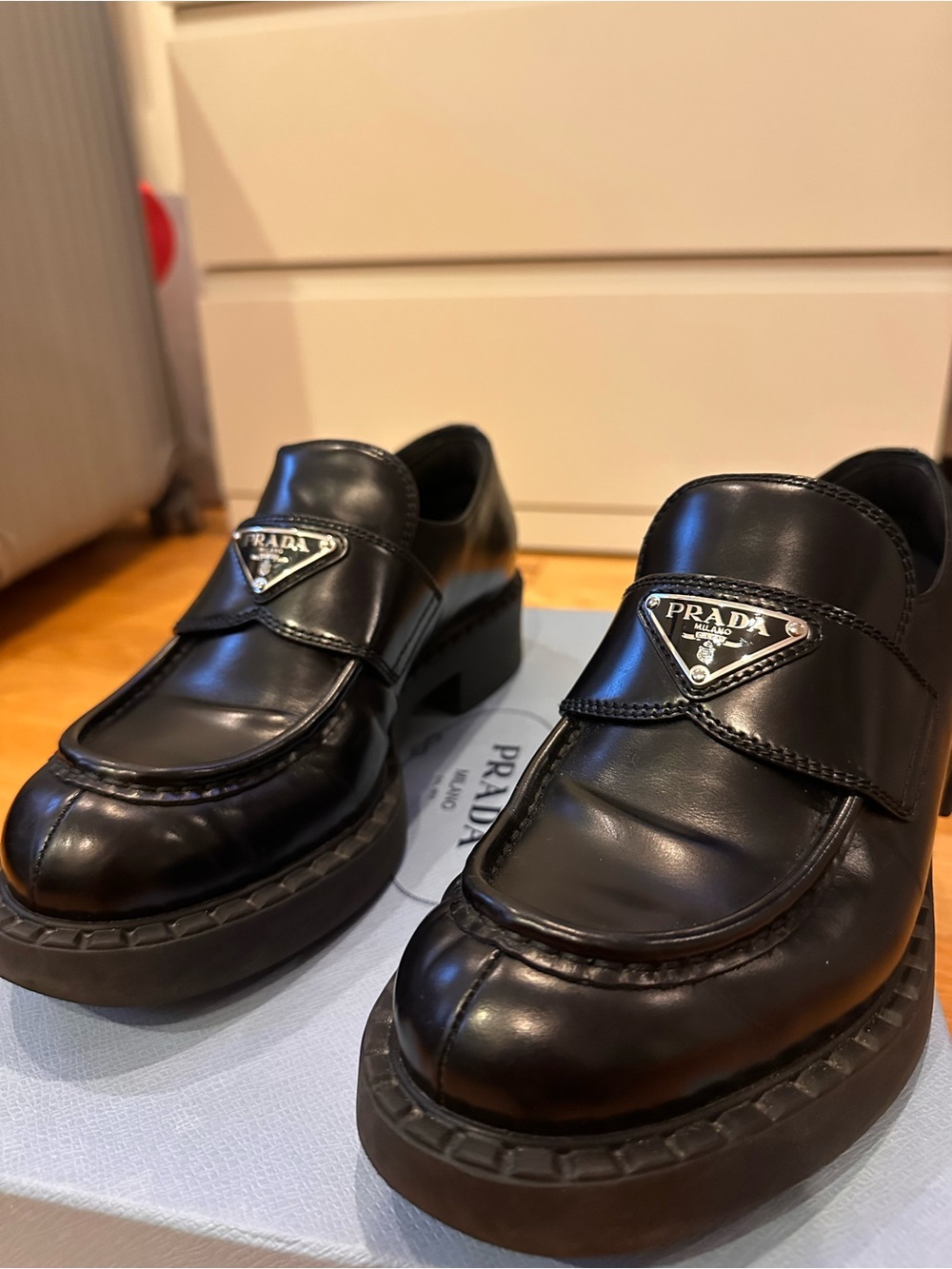 Prada Leather Triangle Logo Loafers